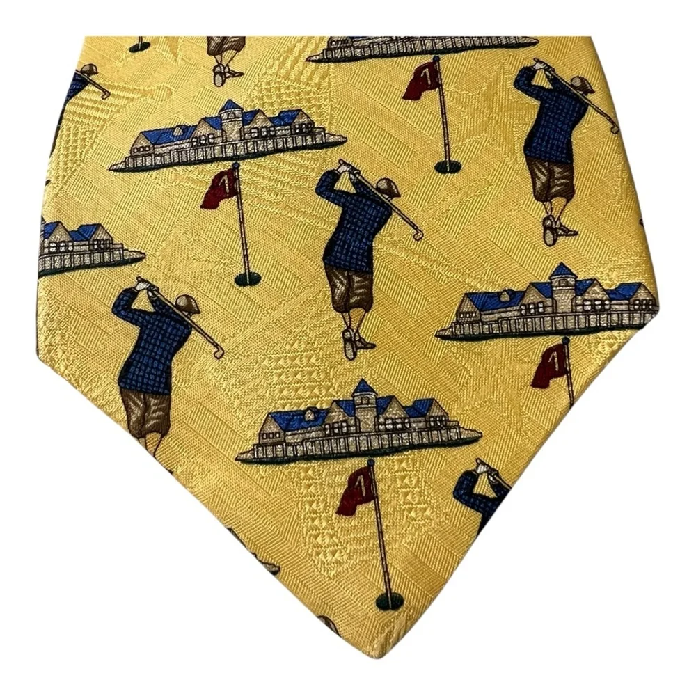 Tommy Hilfiger Yellow Silk Golf Necktie Tie 60” Long 4” Wide